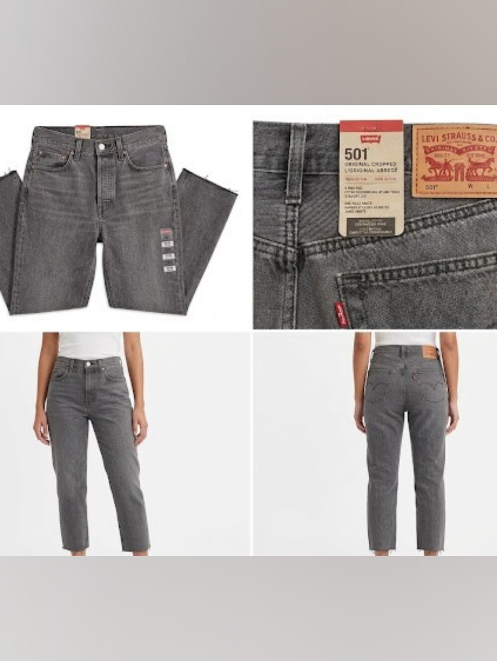 NWT Levi's 501 Cropped High-Rise Jeans - Gray